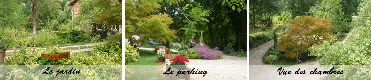 jardin, parking,vue des chambres du gîte de la tuilerie